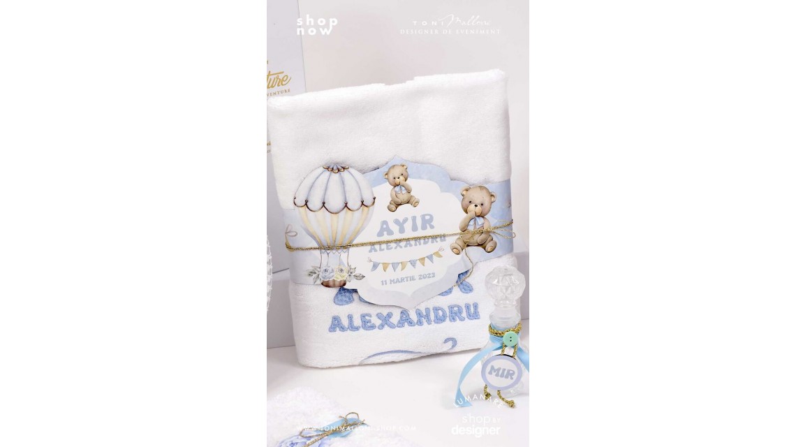 Trusou botez cu ursuleti albastri si baloane de aer cald Teddy Bear Bleu Hot Air Balloons 2